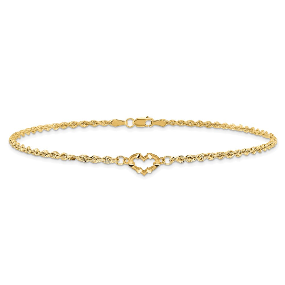 10k Diamond-cut Open Heart and Rope Chain 9 inch Anklet