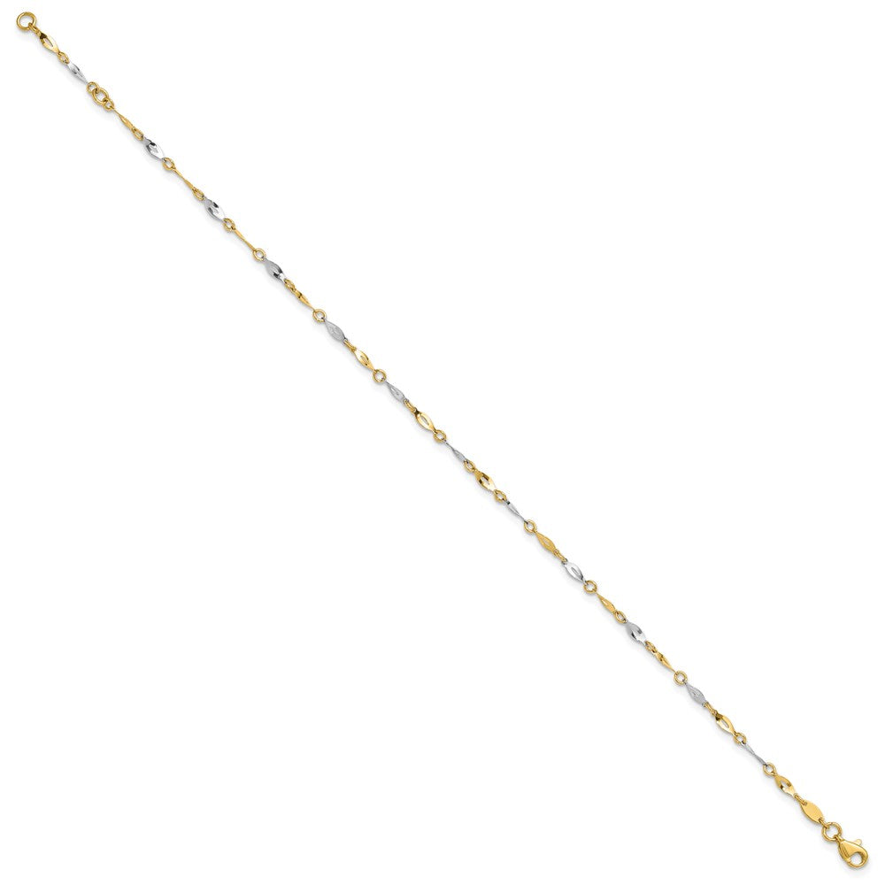 10k Two-Tone Polished Fancy Link 9 inch Plus 1 inch Extender - Total 10 inch Anklet