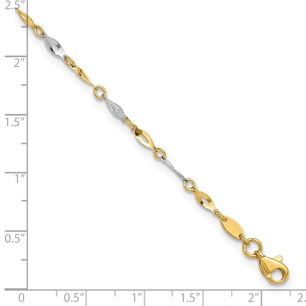 10k Two-Tone Polished Fancy Link 9 inch Plus 1 inch Extender - Total 10 inch Anklet