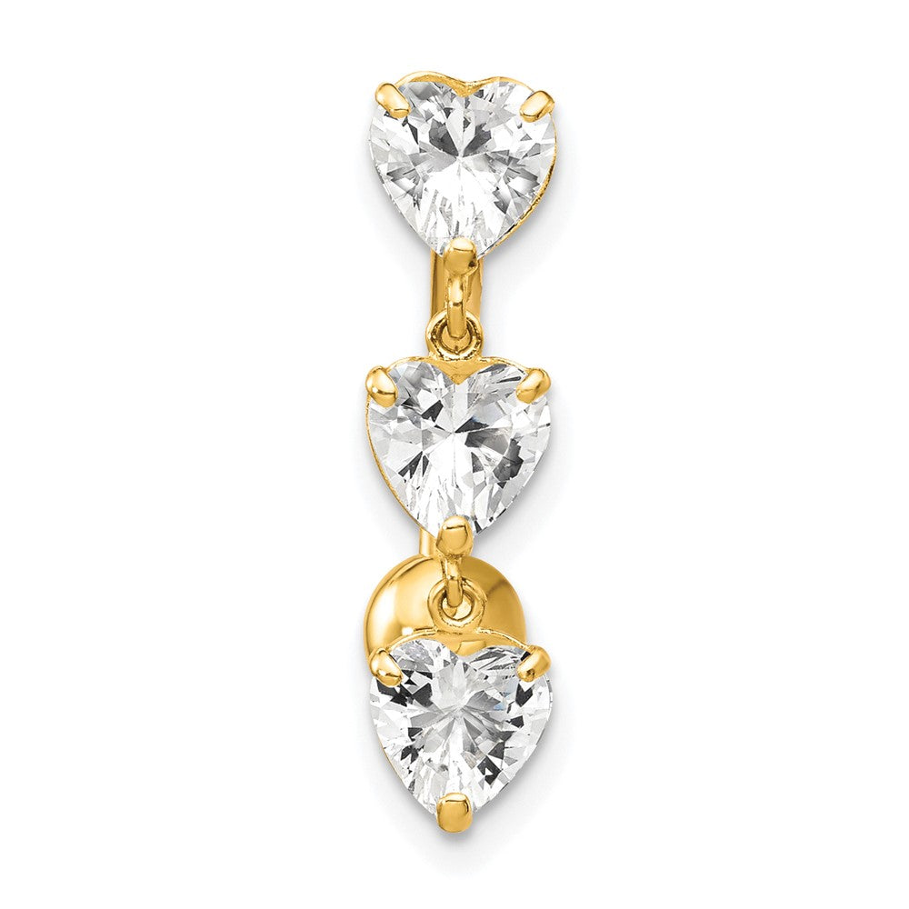 10k 5mm CZ Heart 3-Stone Belly Dangle