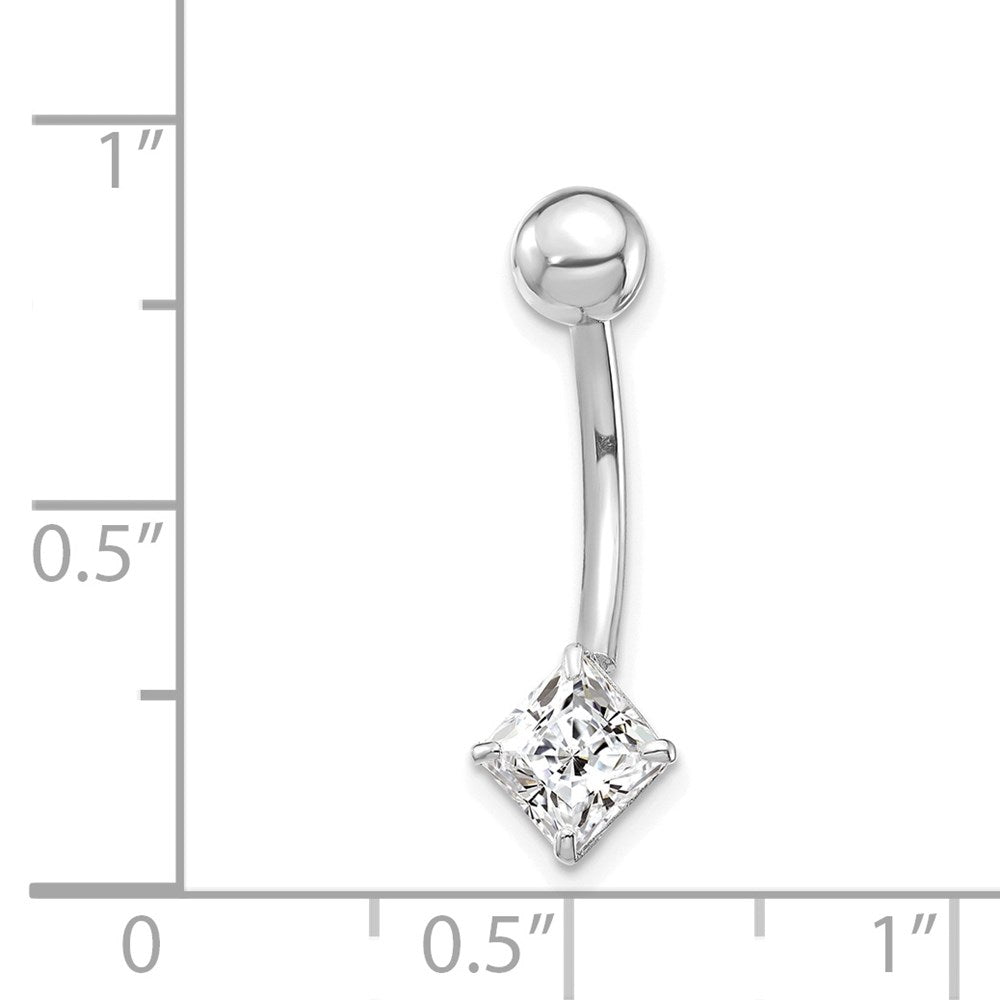 10k White Gold 14 Gauge 5mm Square CZ Belly Dangle