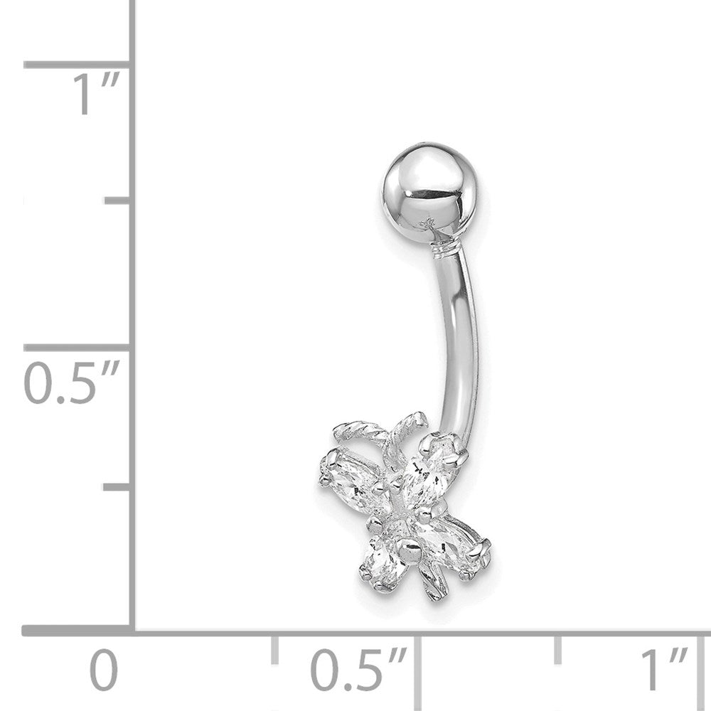 10k White Gold 14 Gauge CZ Butterfly Belly Dangle