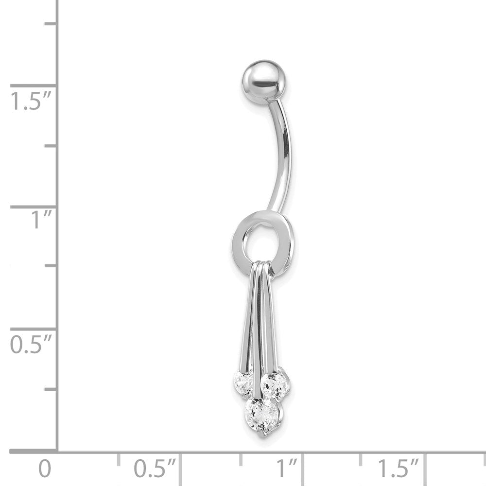 10k White Gold 3-Stone CZ Belly Dangle