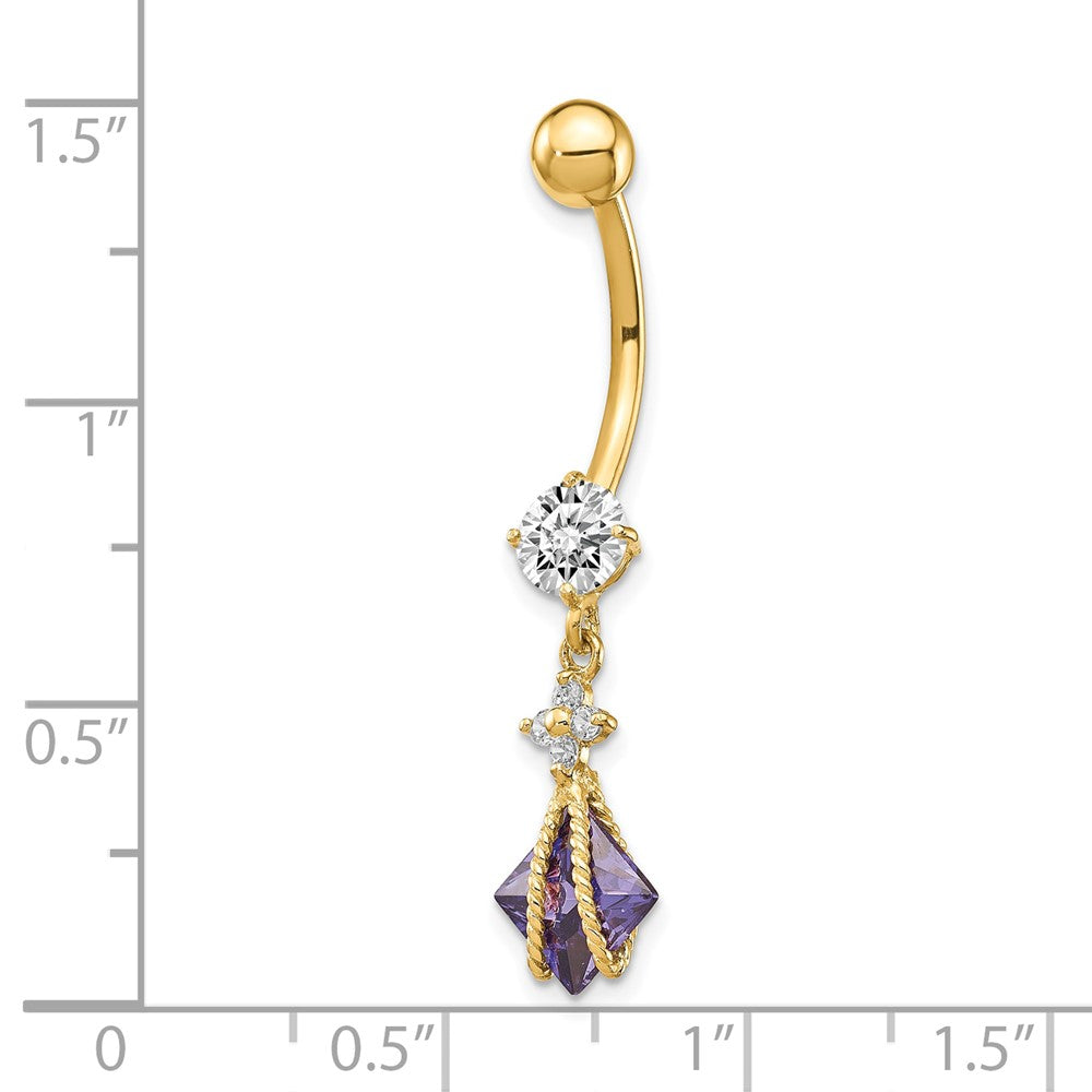 10k Square Amethyst and CZ Belly Dangle
