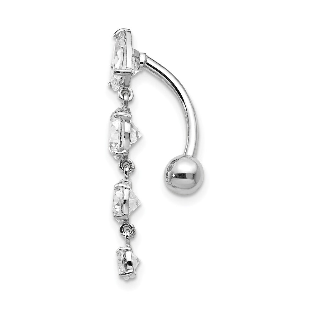 10k White Gold Clear CZ 4-Stone Belly Dangle
