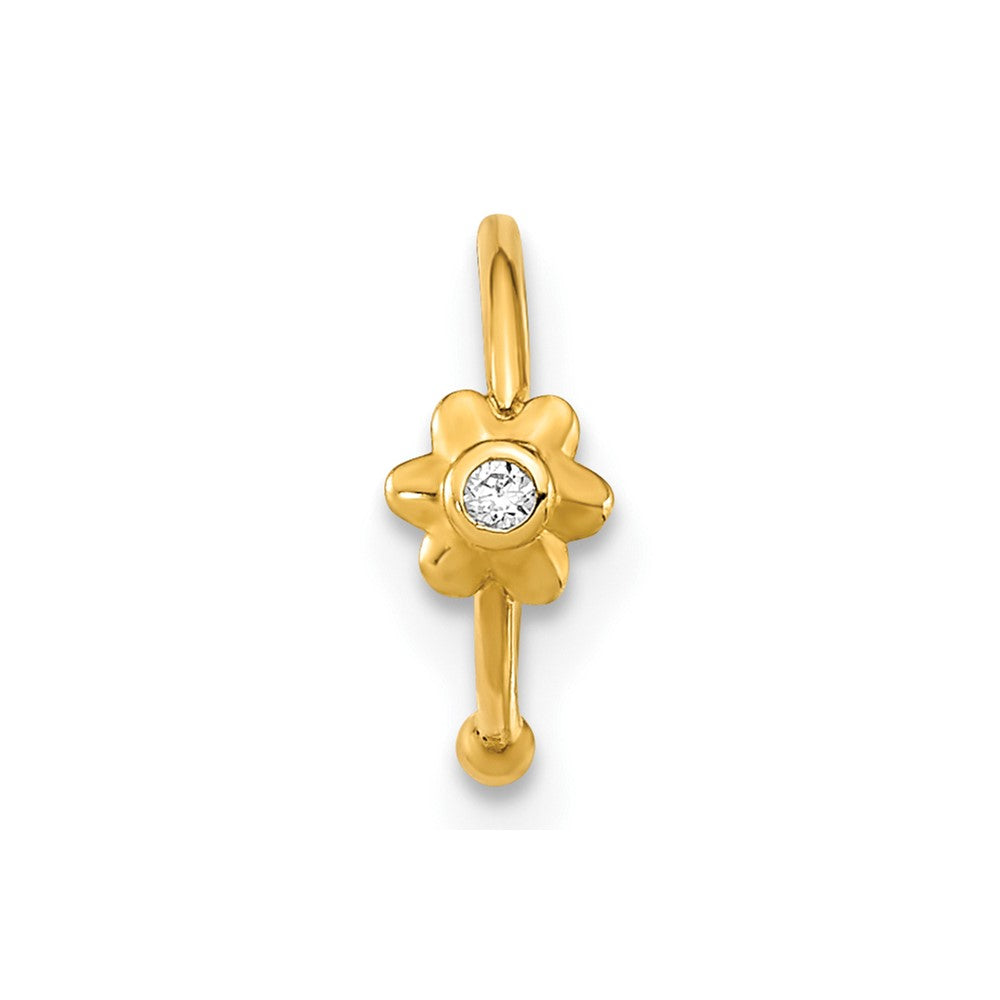 10K 18 Gauge Hoop with CZ Nose Ring Body Jewelry