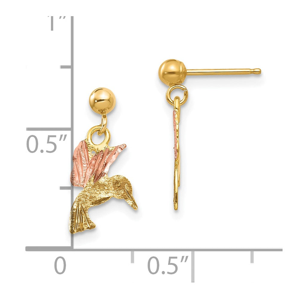 10k and 12k Tri-color Black Hills Gold Hummingbird Dangle Post Earrings
