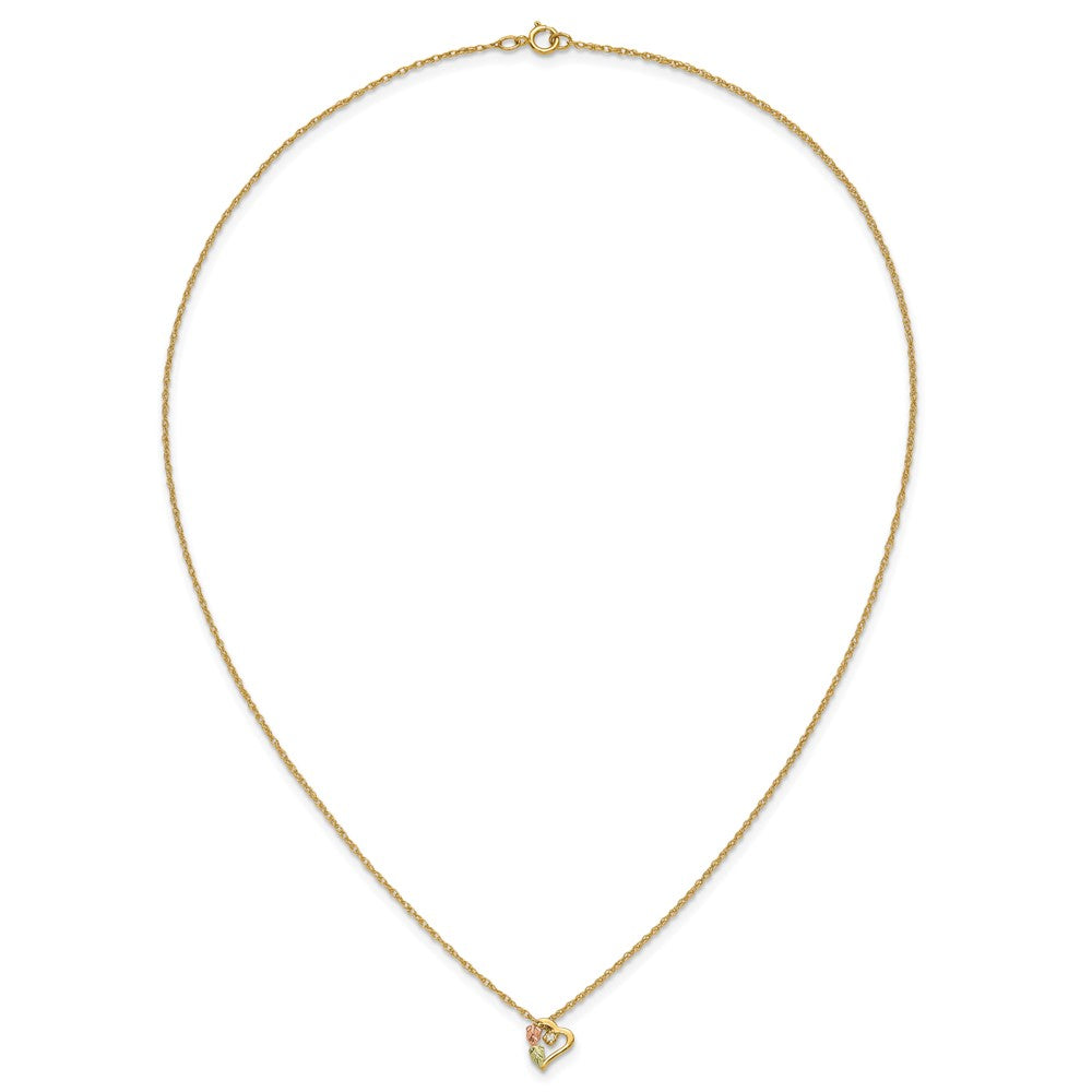 10k and 12k Tri-color Black Hills Gold Diamond and Leaves in Heart 14k Gold-filled Chain 18 inch Necklace