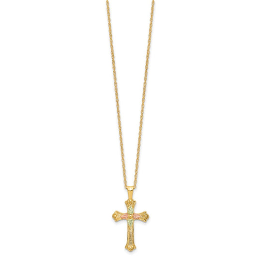 10k and 12k Tri-color Black Hills Gold Leaves on Cross 14k Gold-filled Chain 18 inch Necklace