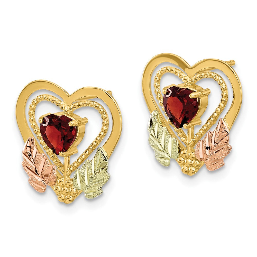 10k w/12K Accents Black Hills Gold Garnet Heart Post Earrings