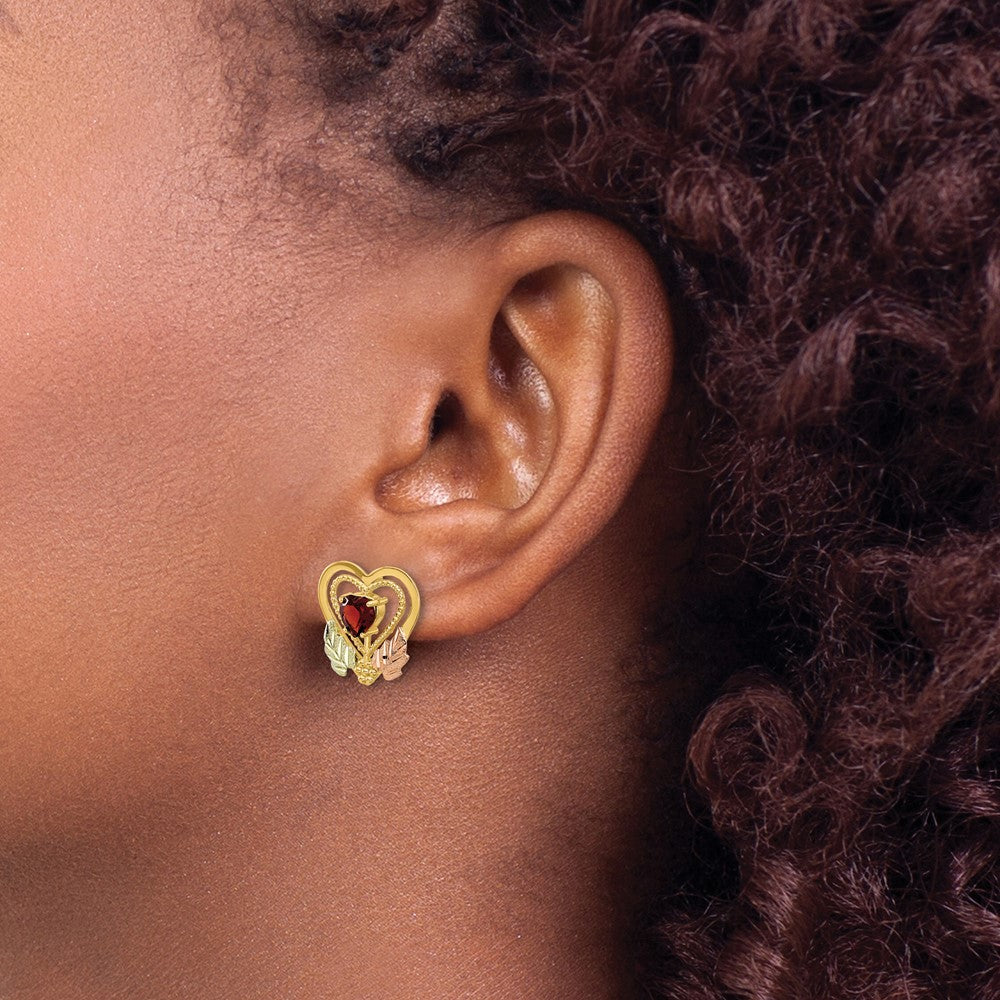 10k w/12K Accents Black Hills Gold Garnet Heart Post Earrings