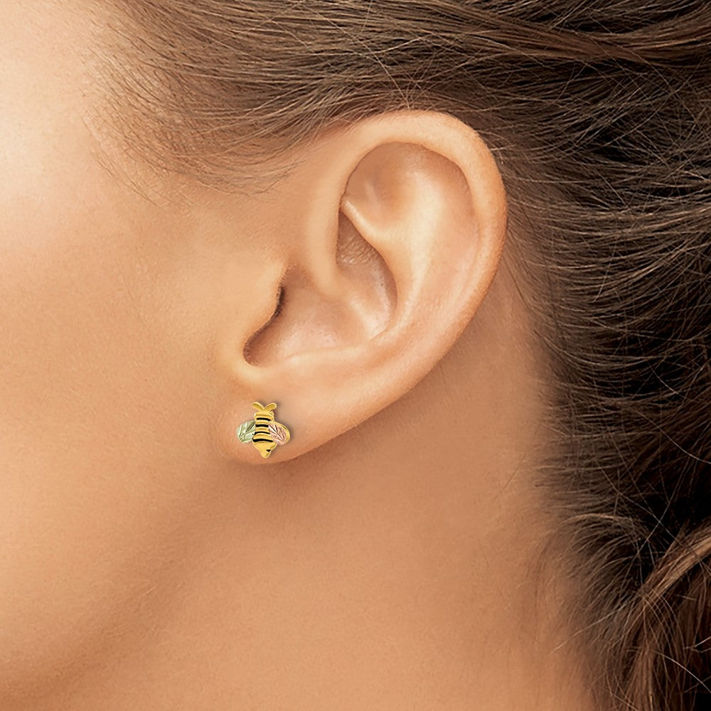 10k w/12K Accents Black Hills Gold Antiqued Bee Post Earrings