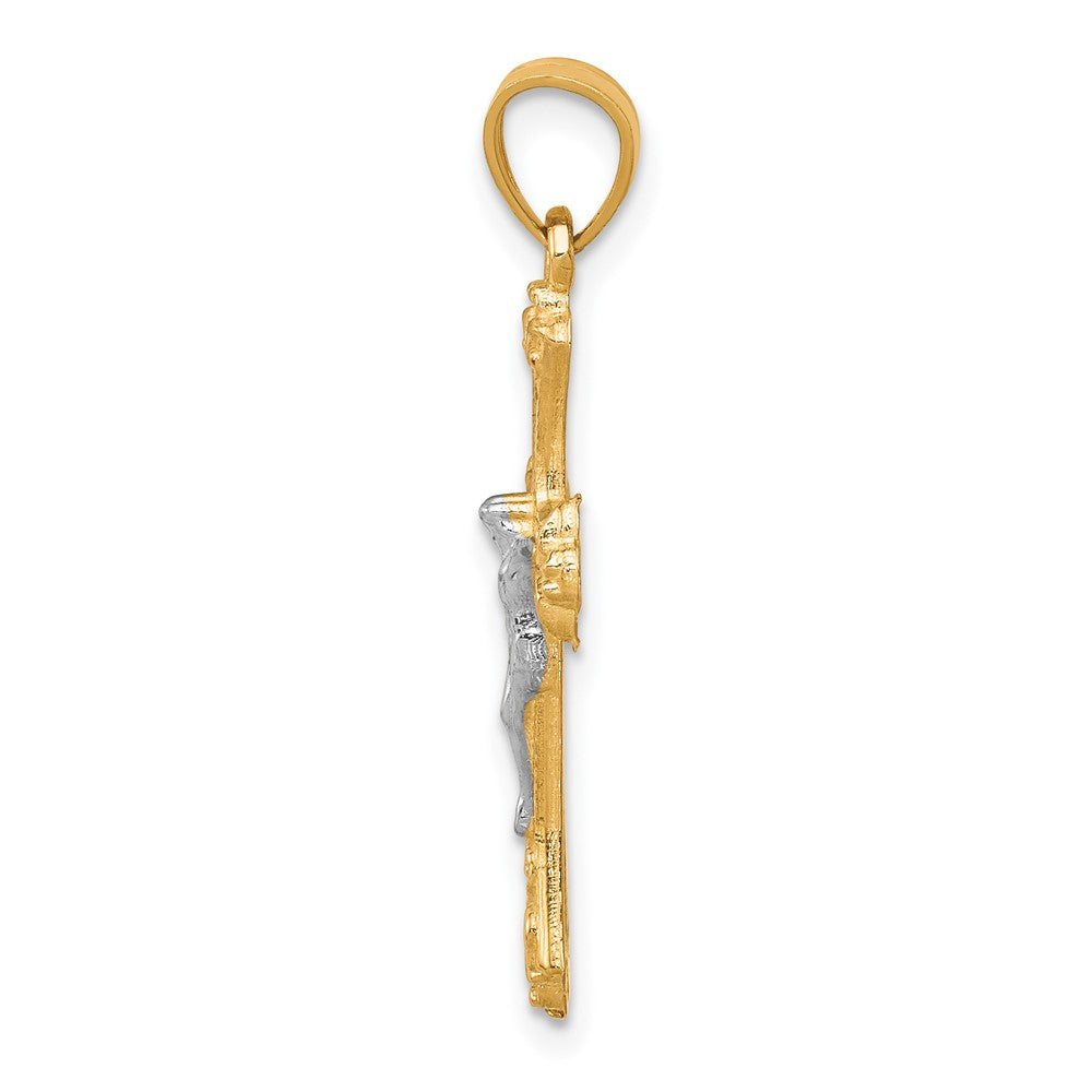 10K w/Rhodium Fleur De Lis Crucifix Pendant