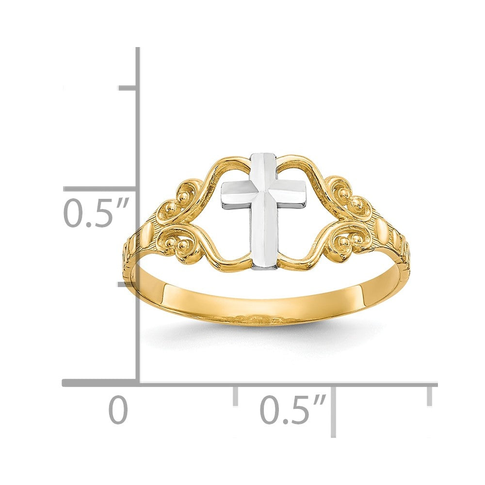 10k & Rhodium Polished Cross Ring