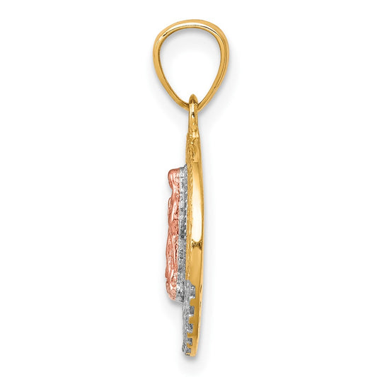 10K Two-Tone and White Rhodium CZ Round Our Lady Of Guadalupe Pendant