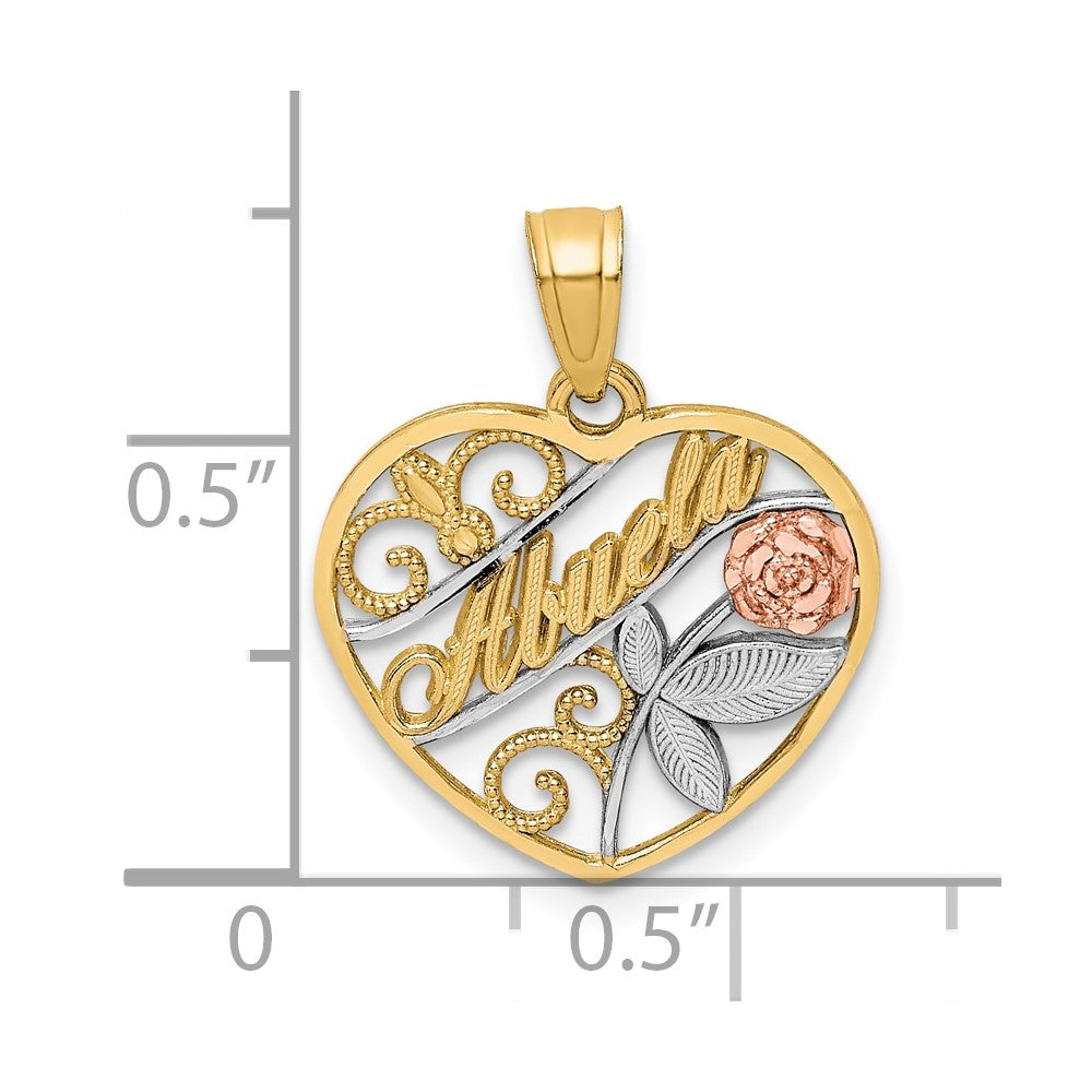 10K Two-Tone and White Rhodium ABUELA in Heart Pendant