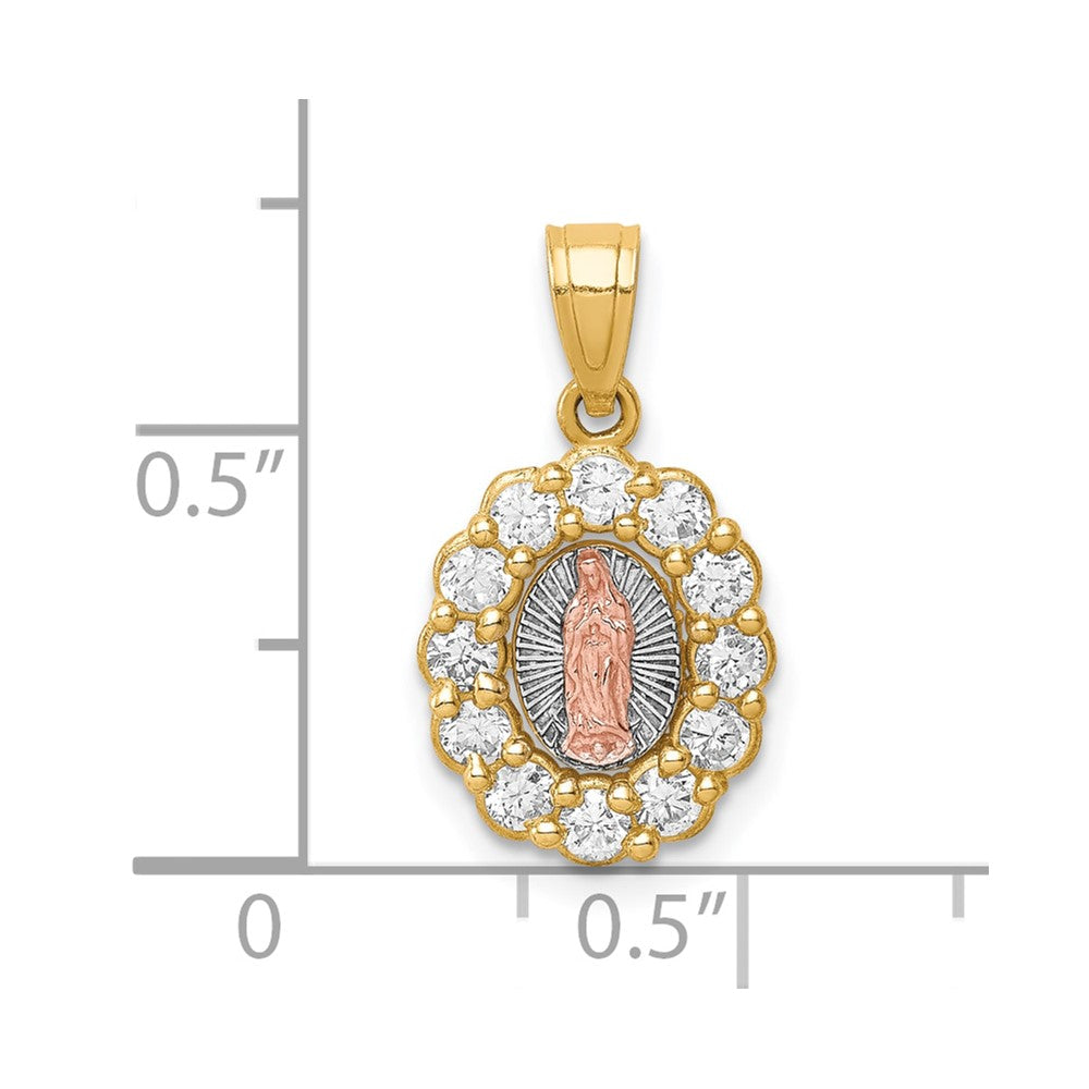 10K Two-Tone and White Rhodium CZ Oval Our Lady of Guadalupe Pendant