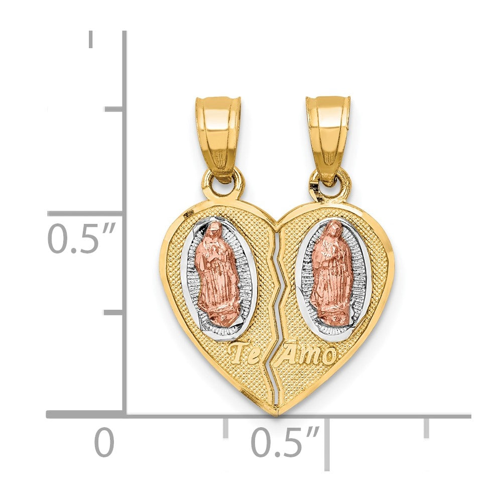 10K Two-Tone and White Rhodium Our Lady of Guadalupe Break-Apart TE AMO Heart Pendant