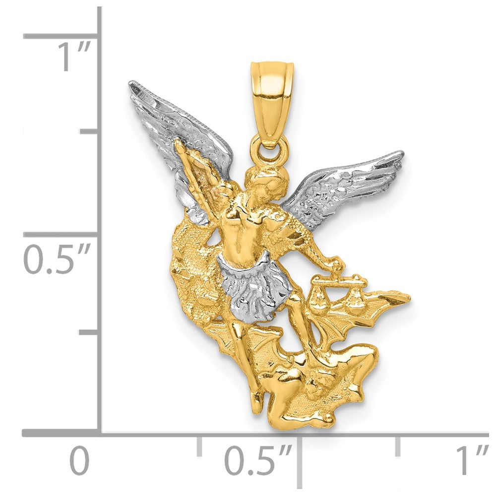 10K and White Rhodium Diamond-cut Saint Michael Pendant