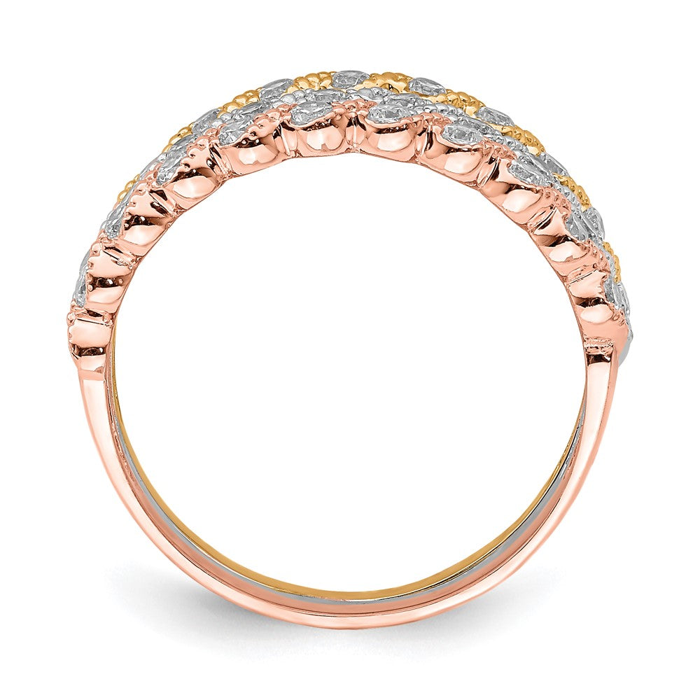 10K Tri-color Set of Three Stackable CZ Rings