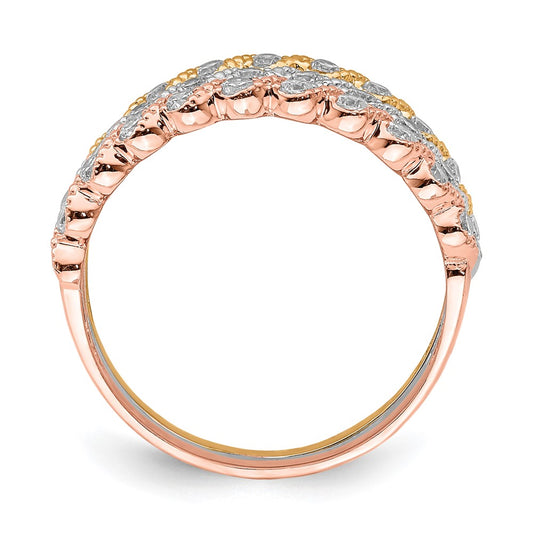 10K Tri-color Set of Three Stackable Clear CZ Rings