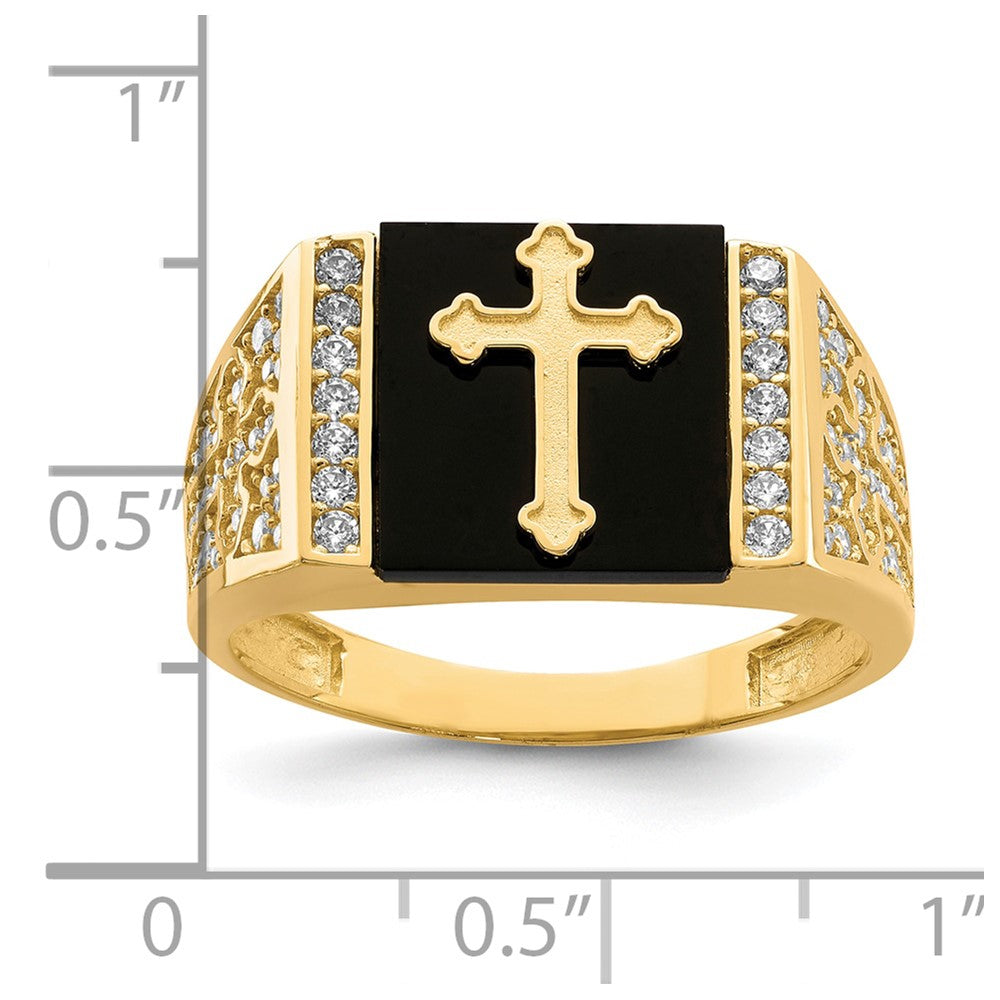 10K CZ and Onyx Cross Men'S Ring
