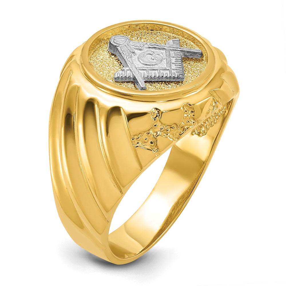 10k Two-tone Men's Polished and Textured Masonic Ring