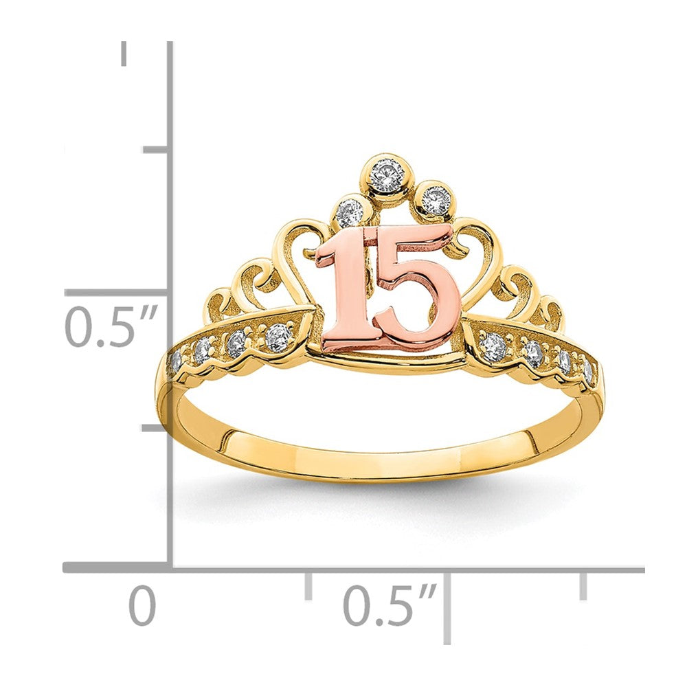 10K Two-Tone CZ 15 Crown Ring