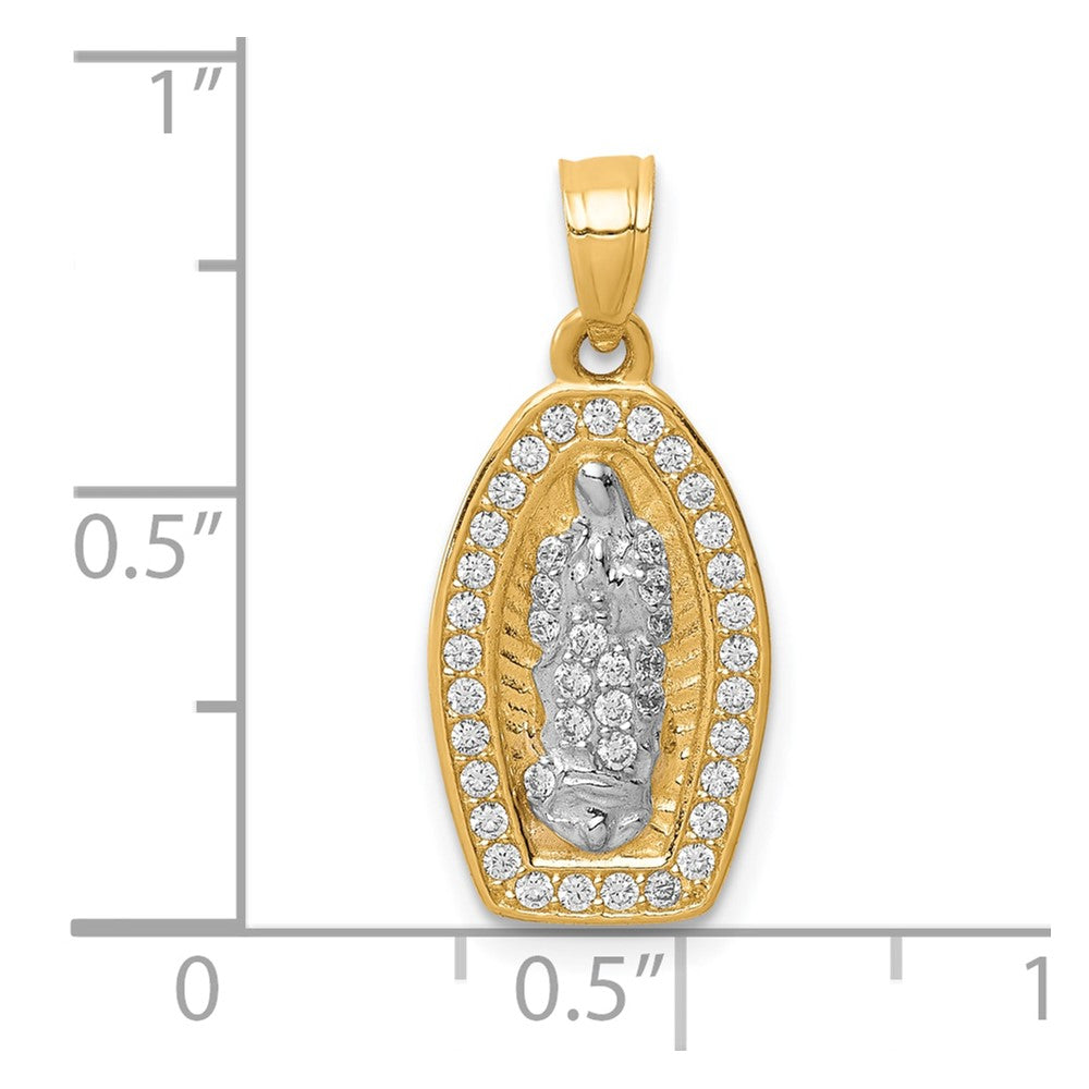 10K and White Rhodium CZ Pave Oval Our Lady of Guadalupe Pendant