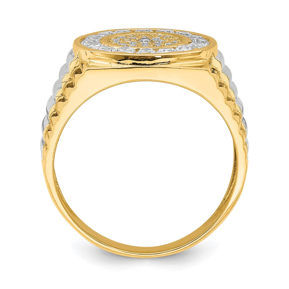 10K w/Rhodium CZ Mens Ring