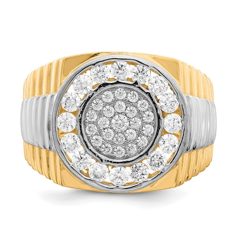 10K w/Rhodium CZ Mens Ring