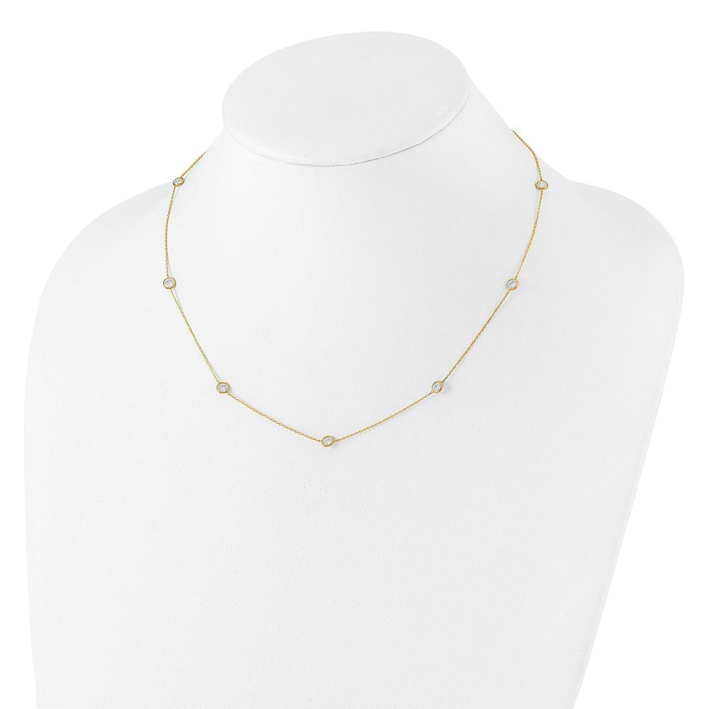 10K Polished CZ 7 Station Necklace