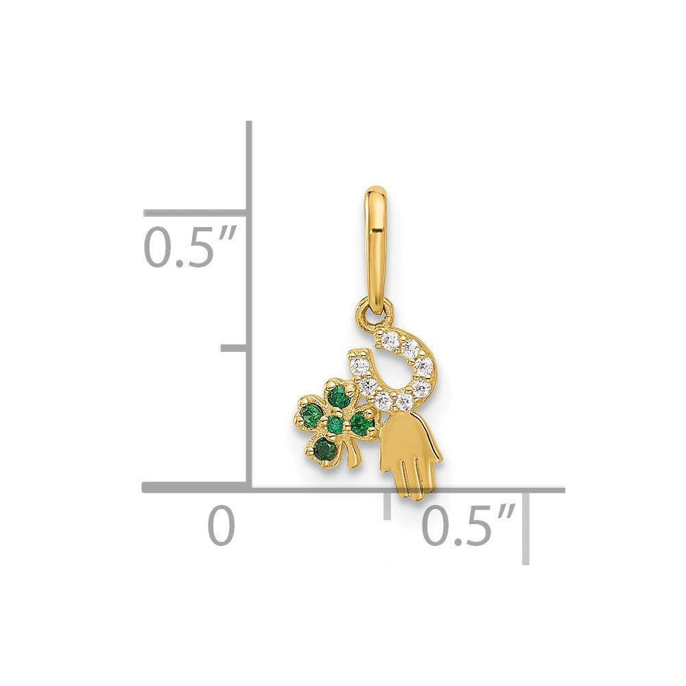 10K Polished Clover / CZ Horseshoe / Hamsa Good Luck Pendant