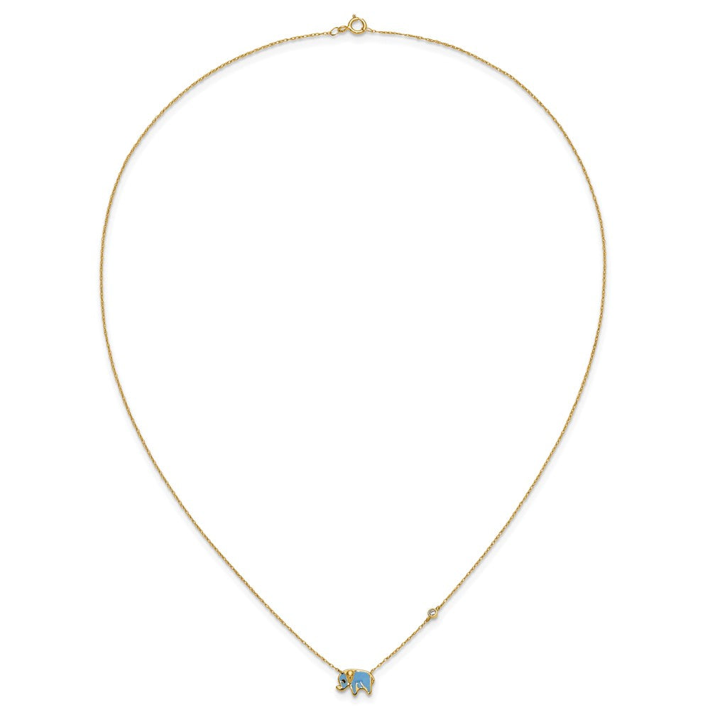 10K Polished CZ Enameled Elephant 18 inch Necklace