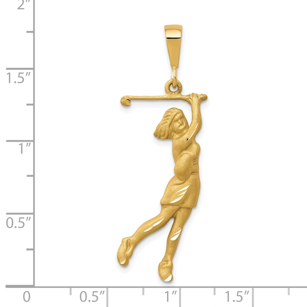 10K Satin Diamond-cut Female Golfer Charm