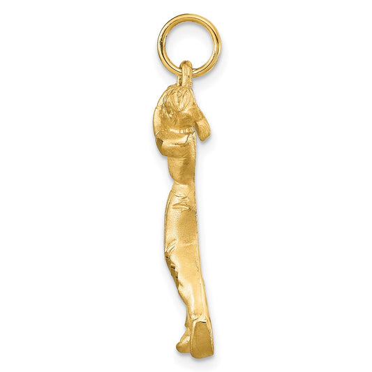 10K Satin Diamond-cut Male Golfer Charm