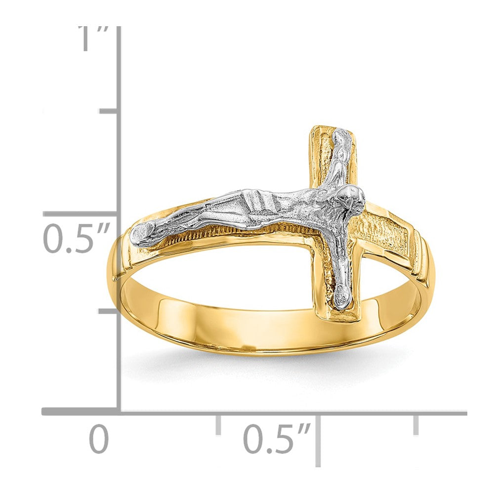10K Two-Tone Polished Diamond-Cut Mens Crucifix Ring
