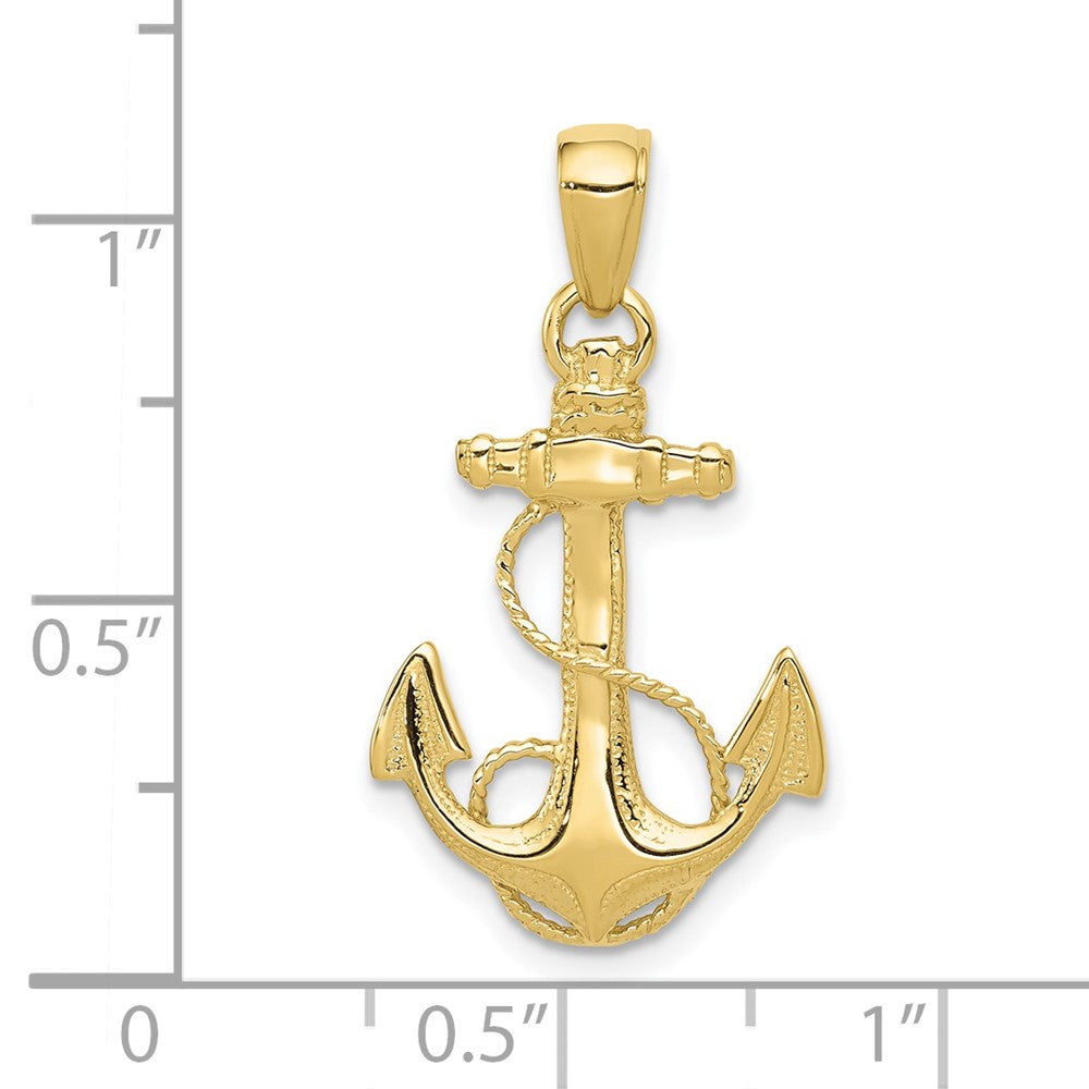 10K Solid Polished Anchor with Rope Pendant