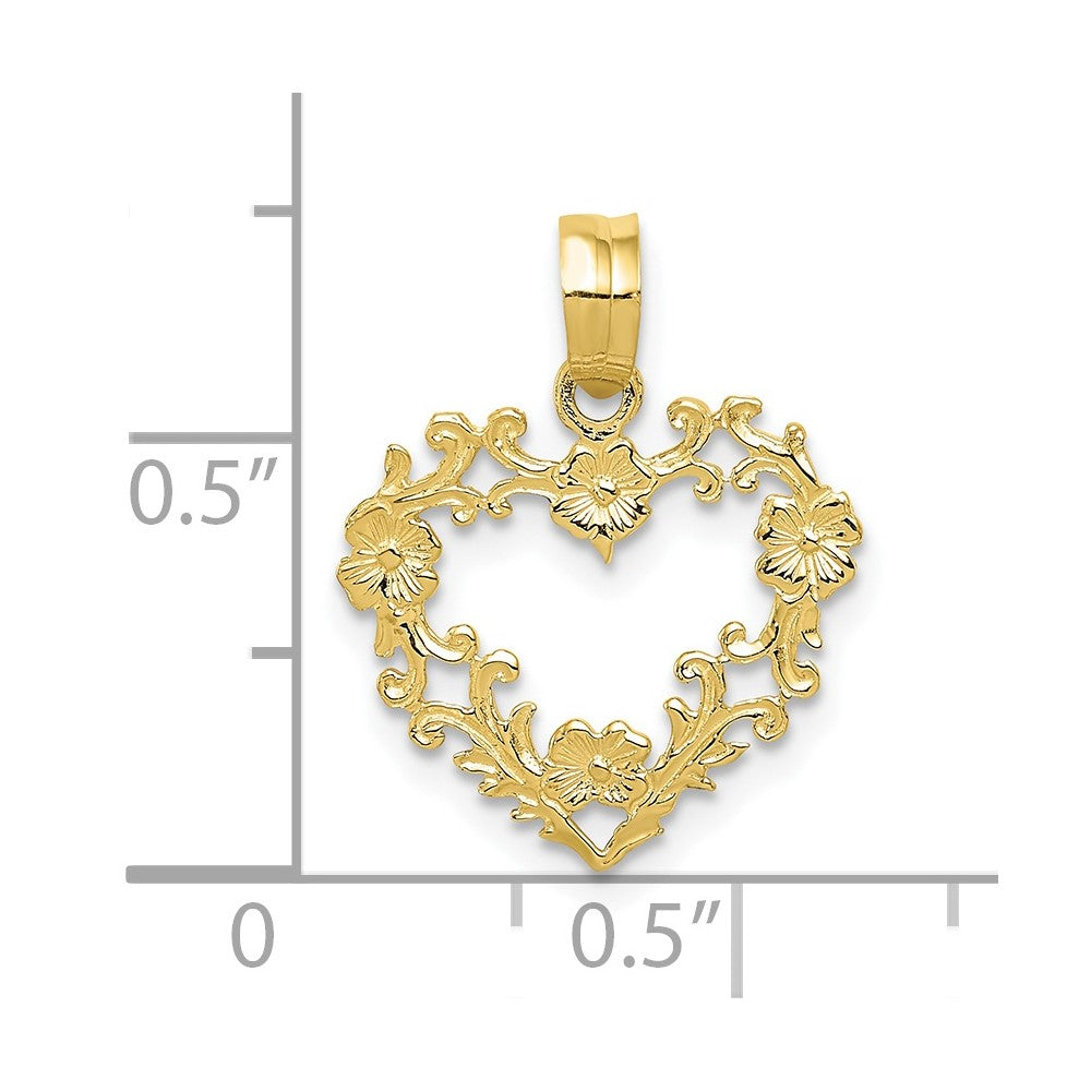 10K Polished Floral Border Heart Pendant