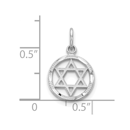10K White Gold Star Of David in Circle Charm
