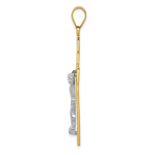 10K Two-tone Diamond-cut Large Filigree Crucifix Pendant