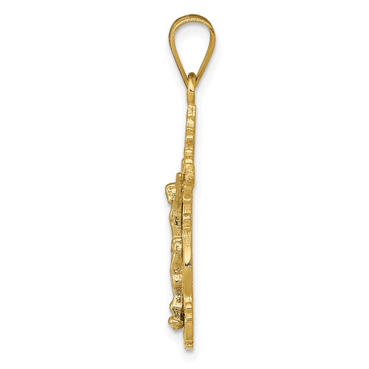 10K Two-tone Textured Filigree Edge Crucifix Pendant