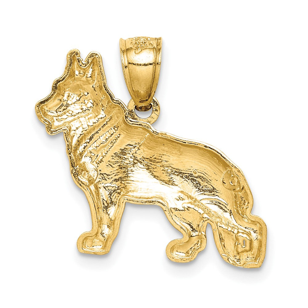 10K Satin Diamond-cut German Shepherd Dog Pendant