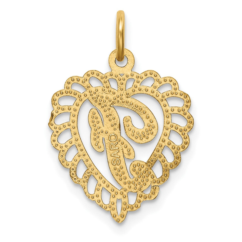 10k Initial F Scalloped Heart Charm
