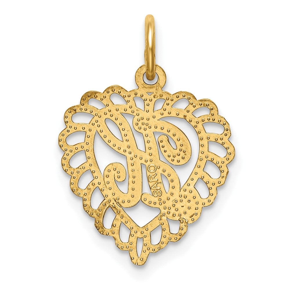 10k Initial H Scalloped Heart Charm