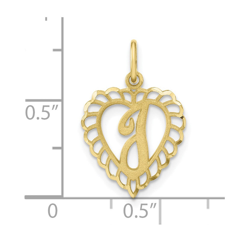 10k Initial I Scalloped Heart Charm
