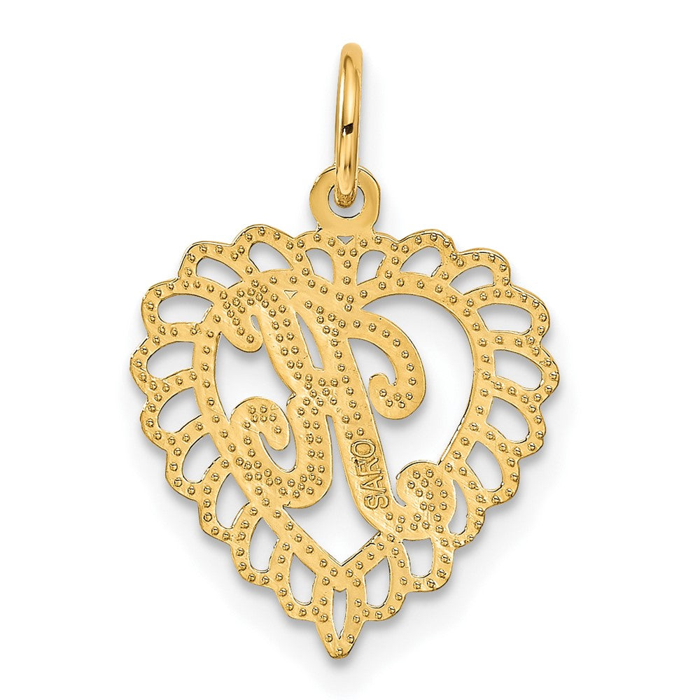 10k Initial K Scalloped Heart Charm