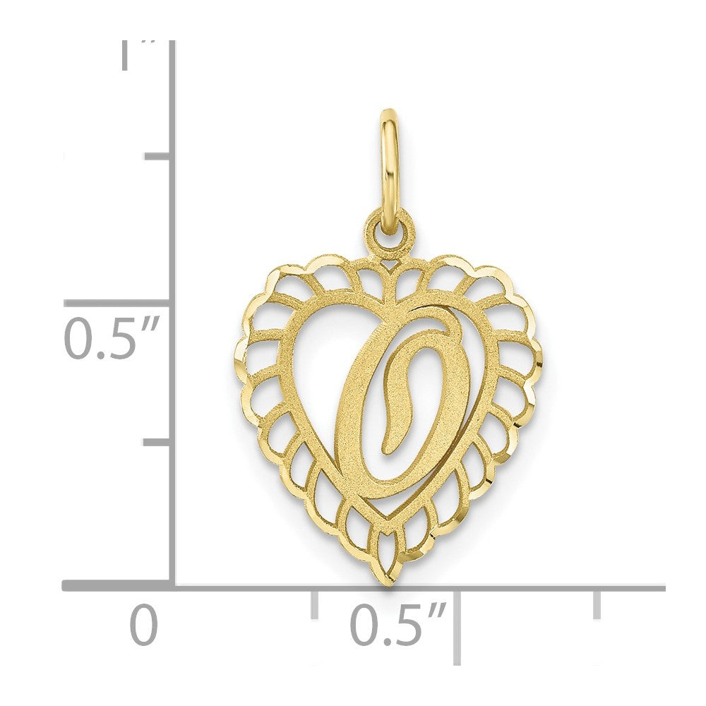 10k Initial O Scalloped Heart Charm