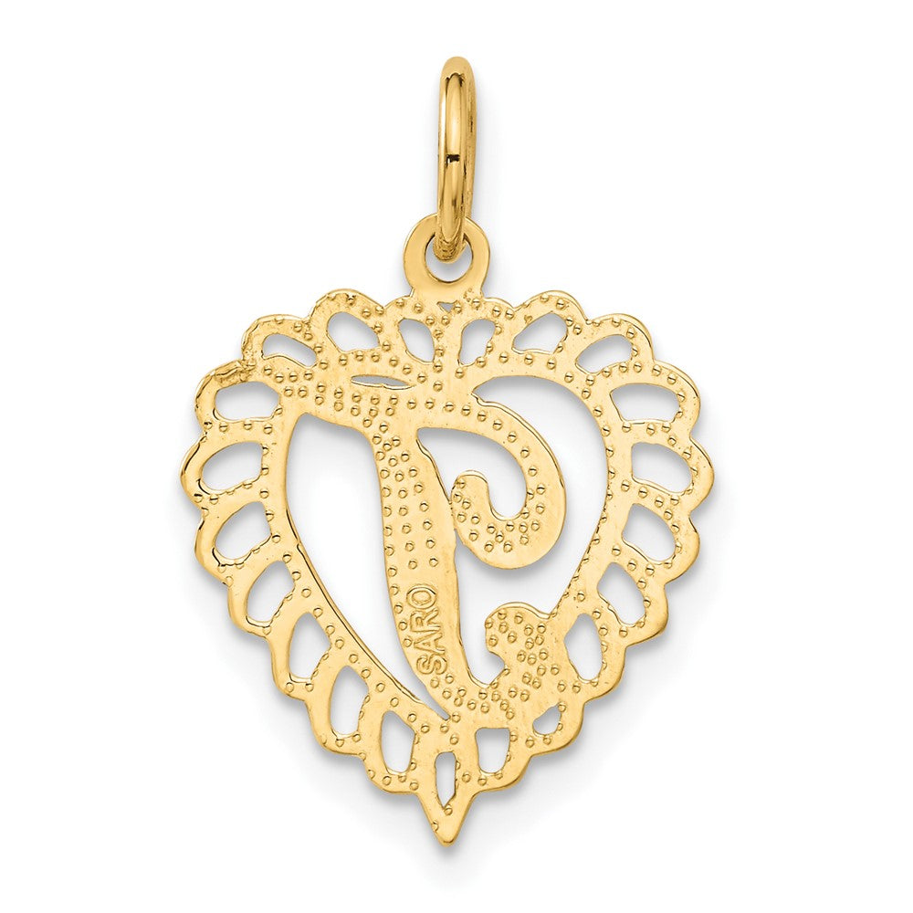 10k Initial T Scalloped Heart Charm