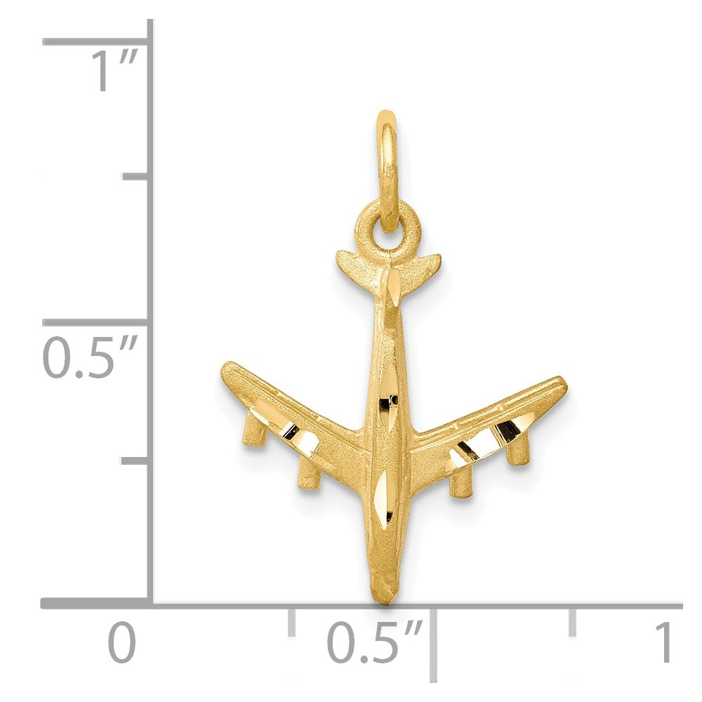 10k 3-D Solid Satin Diamond-cut Airplane Charm